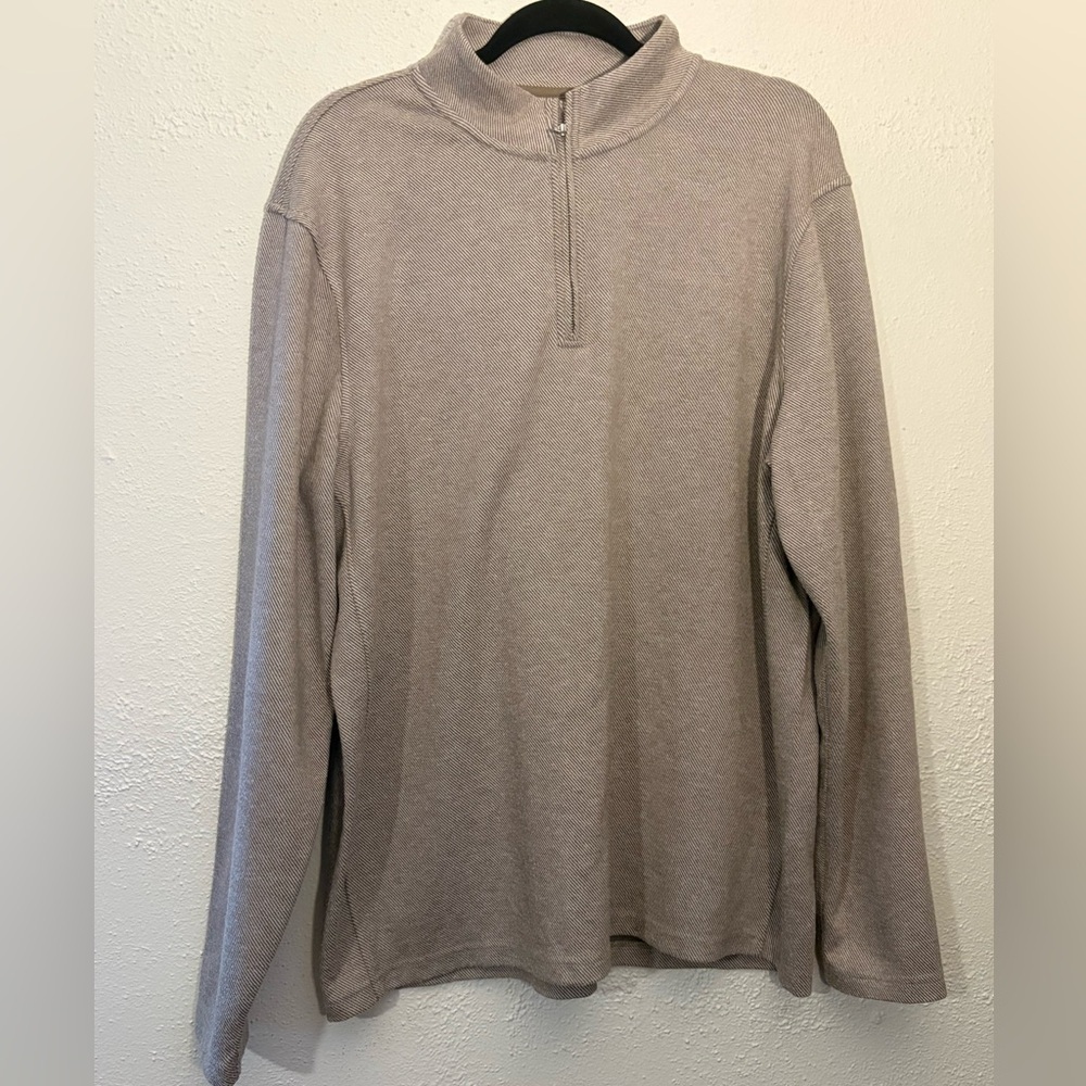 J. Crew Fleece Mens Quarter ZipMock Neck Pullover Beige Knit Sweater Size XL